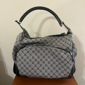 Vintage RALPH LAUREN Signature Jacquard Monogram Gray Duffle CarryOn Luggage Bag
